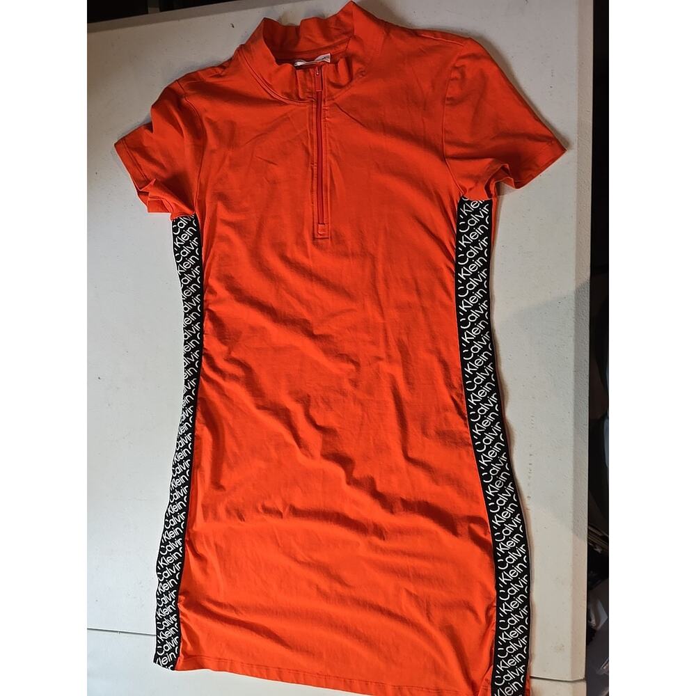 Calvin Klein Orange Dress Size M Medium Womens‎ Stretch Knit Side Strip